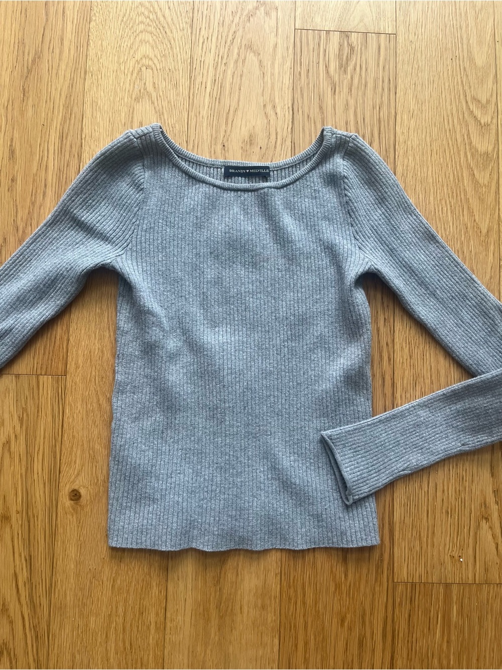 Brandy Melville Jennie Ribbed Long Sleeve Top - Grey